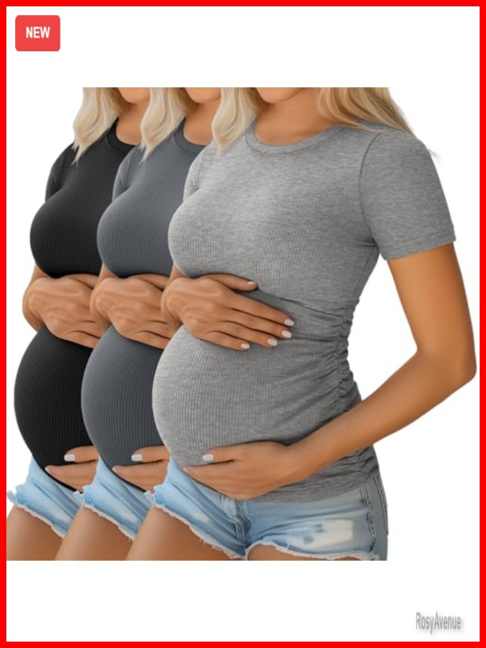 Women's Maternity Short Sleeve T-Shirts 3 Pack Cotton Ruched Tops